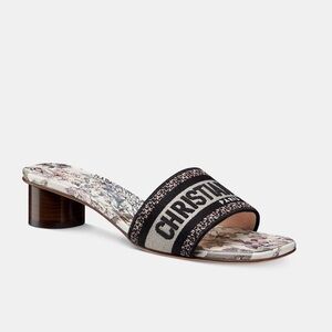 Dior DWAY HEELED SLIDE Embroidered Cotton and White Multicolor Dior 4 Saisons